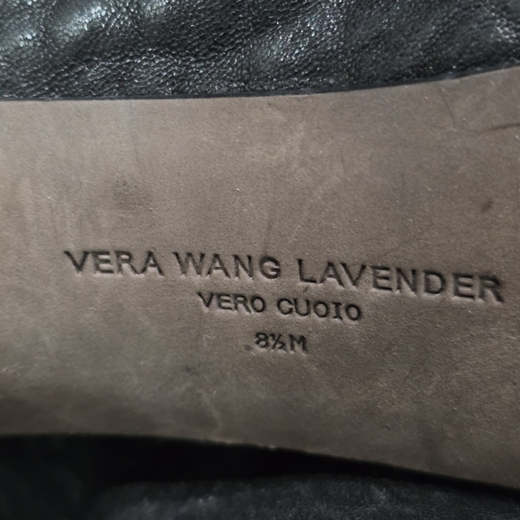 Vera Wang Lavender Black Leather Peep Toe Fringe Stiletto Booties Size 8.5 - Picture 9 of 12